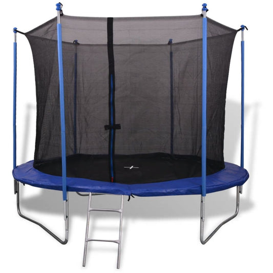 10ft Round Outdoor Trampoline Set with Safety Enclosure and Ladder for kids backyard fun.