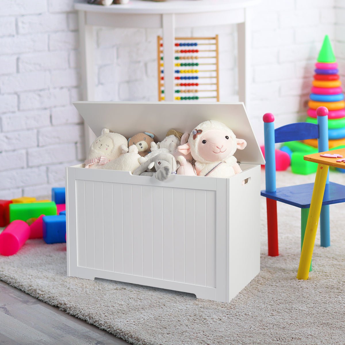Flip Top Wooden Storage Trunk with Safety Hinge for Bedroom