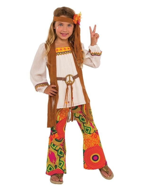 Kids 60s Hippie Costume with groovy flower design for dress-up play at home.