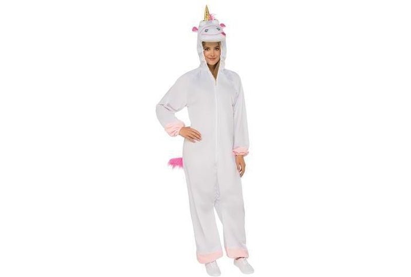 Despicable Me Fluffy Unicorn adult costume with full body jumpsuit for playful home costumes.