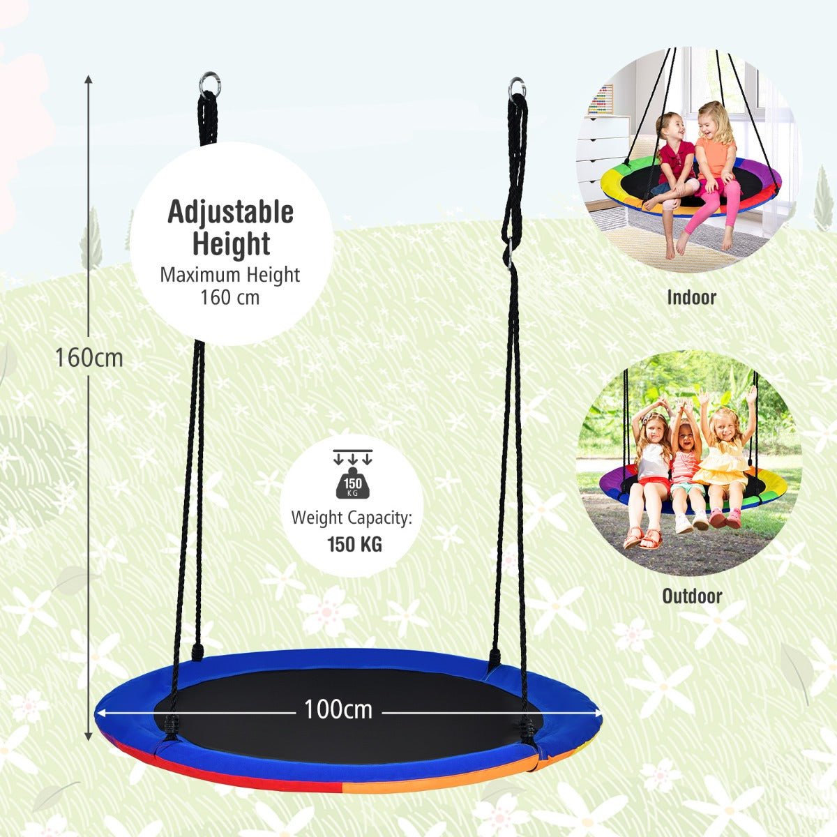 Blue Saucer Tree Swing: Foam-Padded Galvanized Tube for Kids Playtime