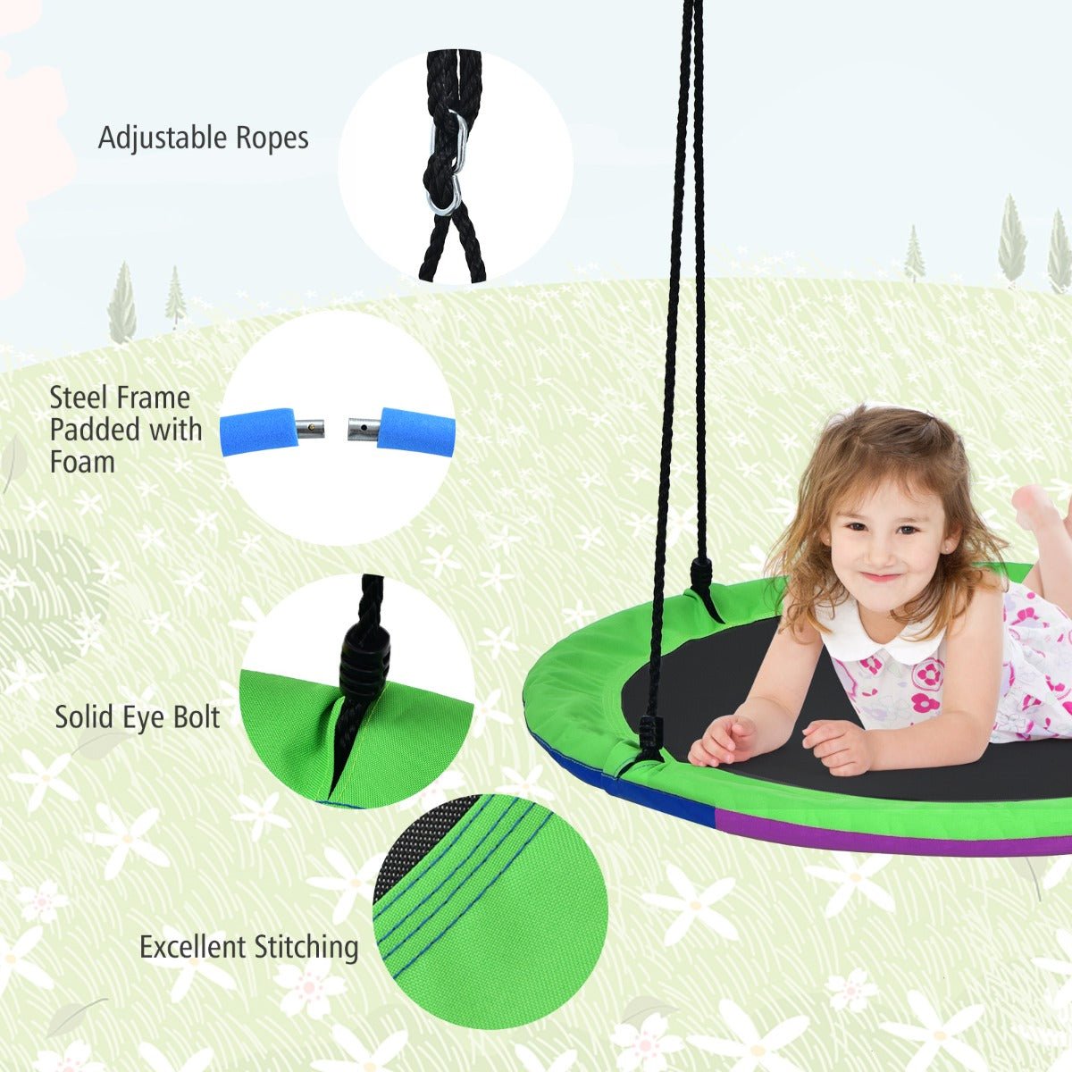 Green Saucer Swing for Kids: Foam-Padded Galvanized Tube for Backyard Fun