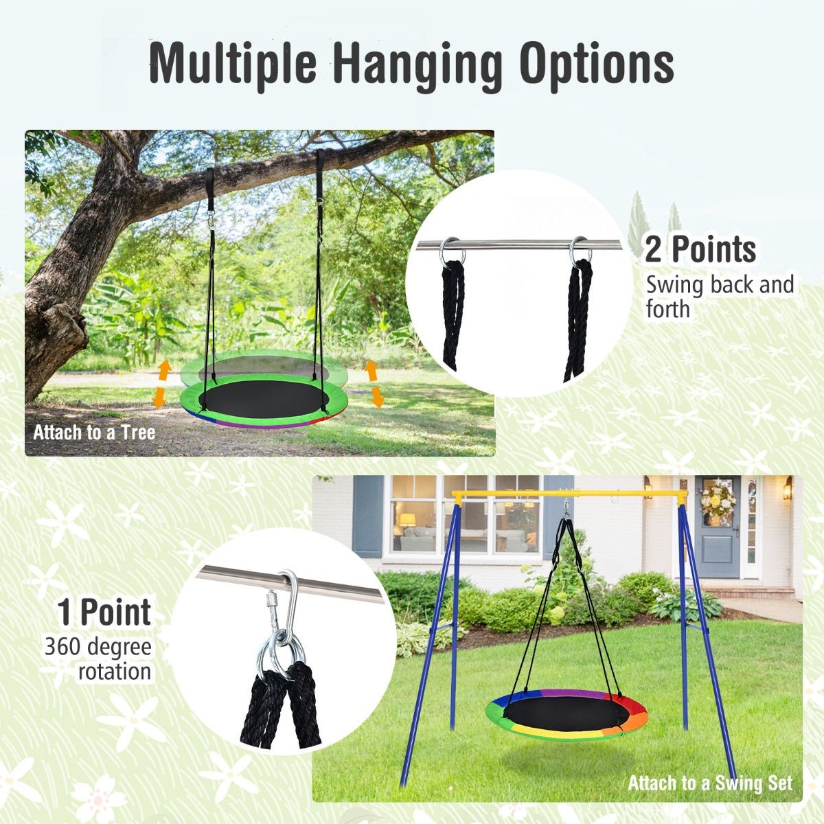 Green Saucer Tree Swing: Foam-Padded Galvanized Tube for Kids Outdoor Joy