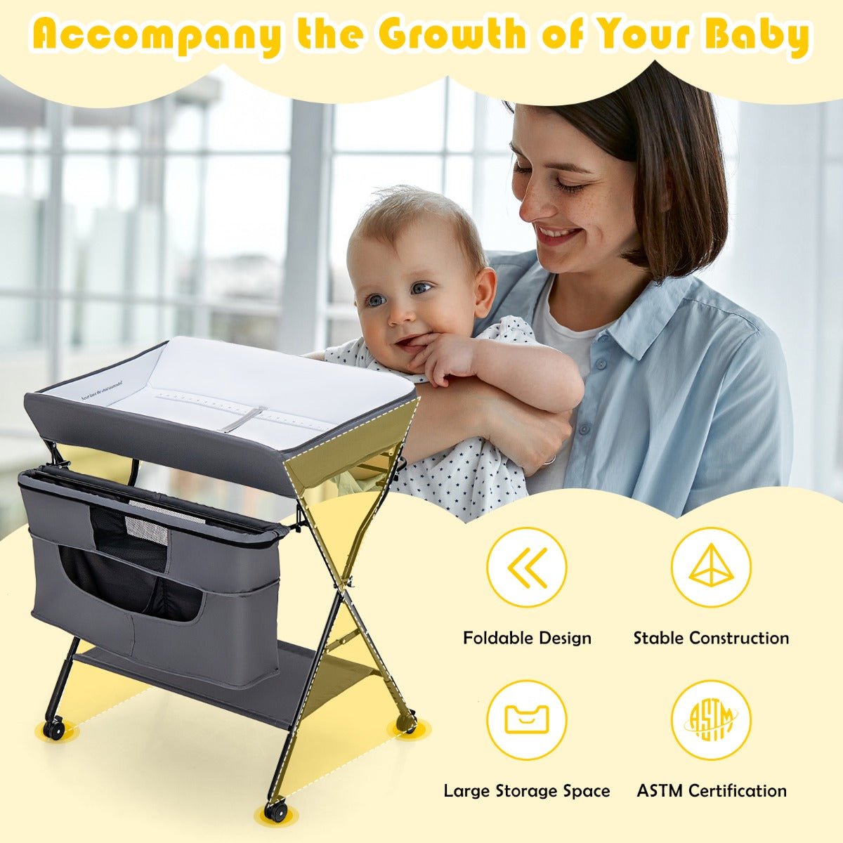 1Infant Nursery Stand - Foldable Baby Changing Table, On-the-Go Convenience