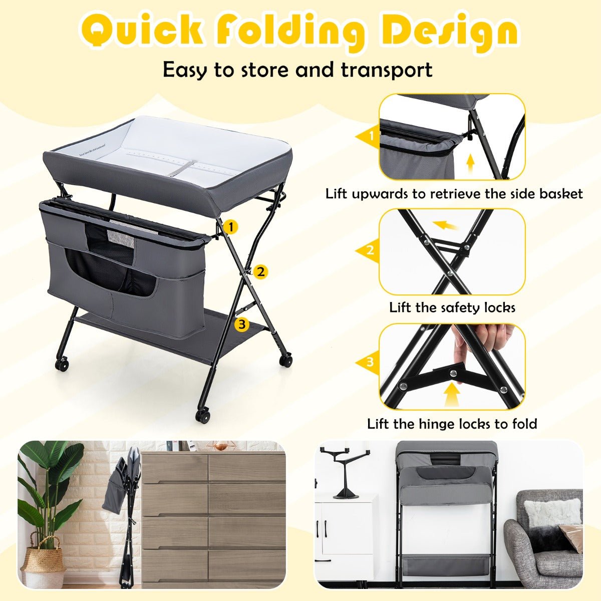  Foldable Baby Changing Table - Portable Nursery Stand, Practical Design