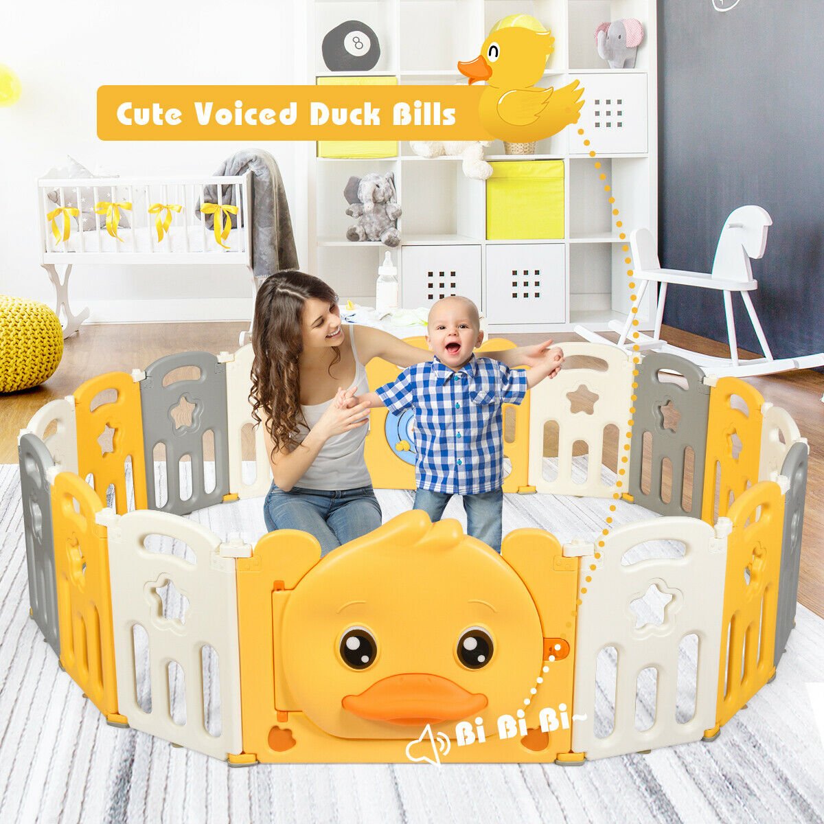 Foldable Baby Playpen with Cute Duck Design - Safe exploration for little ones