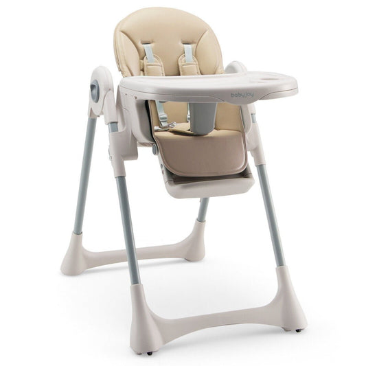 Foldable Convertible Baby High Chair: Adjustable Height & Removable Tray - Beige