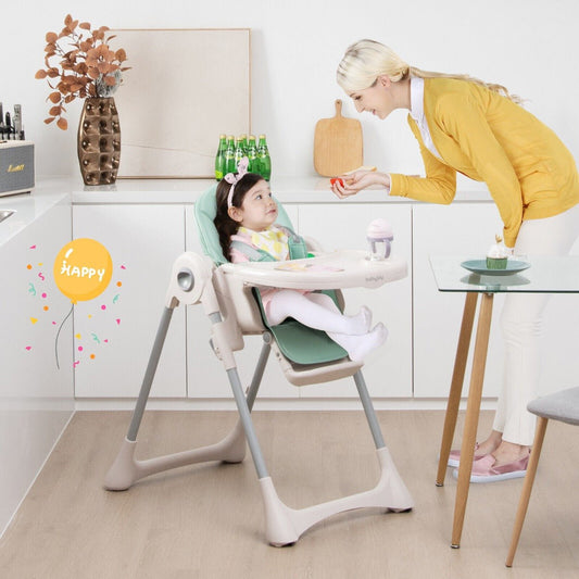 Get Foldable Baby High Chair with Adjustable Height & Removable Tray - Green