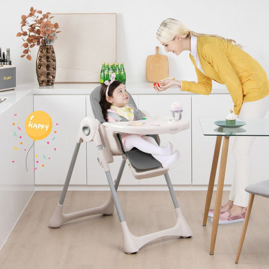 Get Foldable Baby High Chair with Adjustable Height & Removable Tray - Grey
