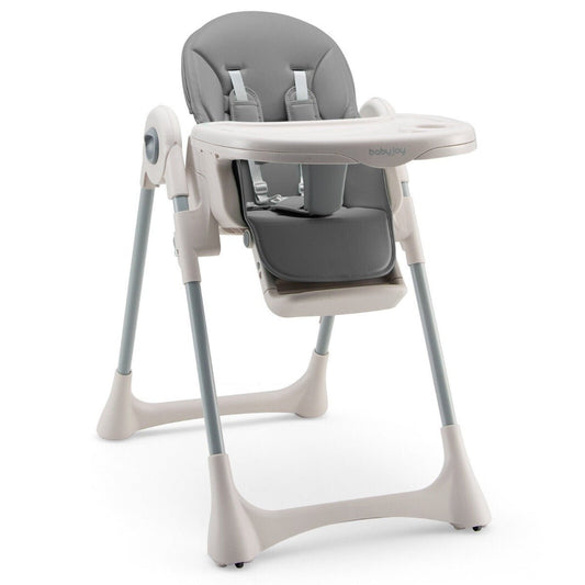 Foldable Convertible Baby High Chair: Adjustable Height & Removable Tray - Grey