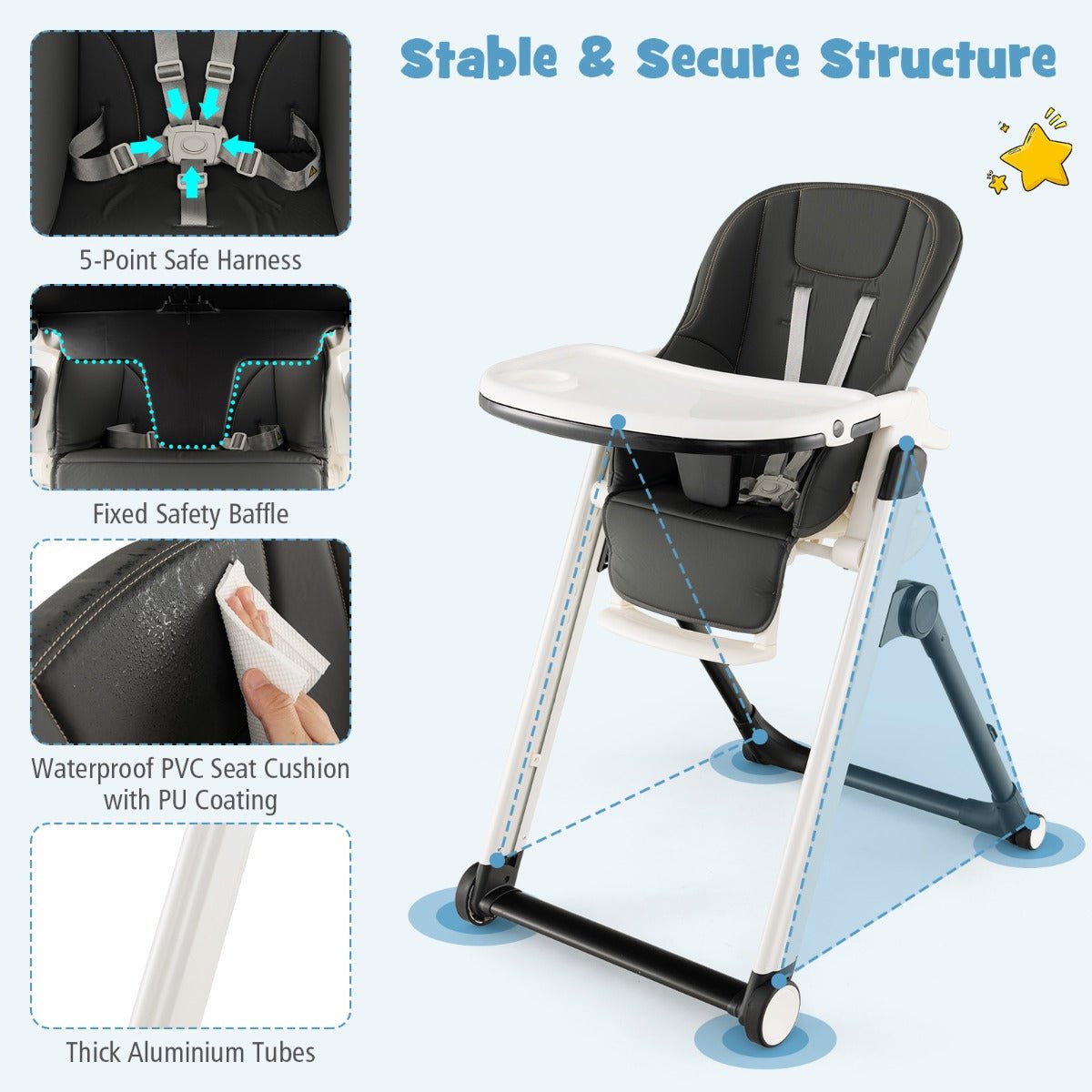 Adjustable Foldable High Chair Comfort and Safety for Babies