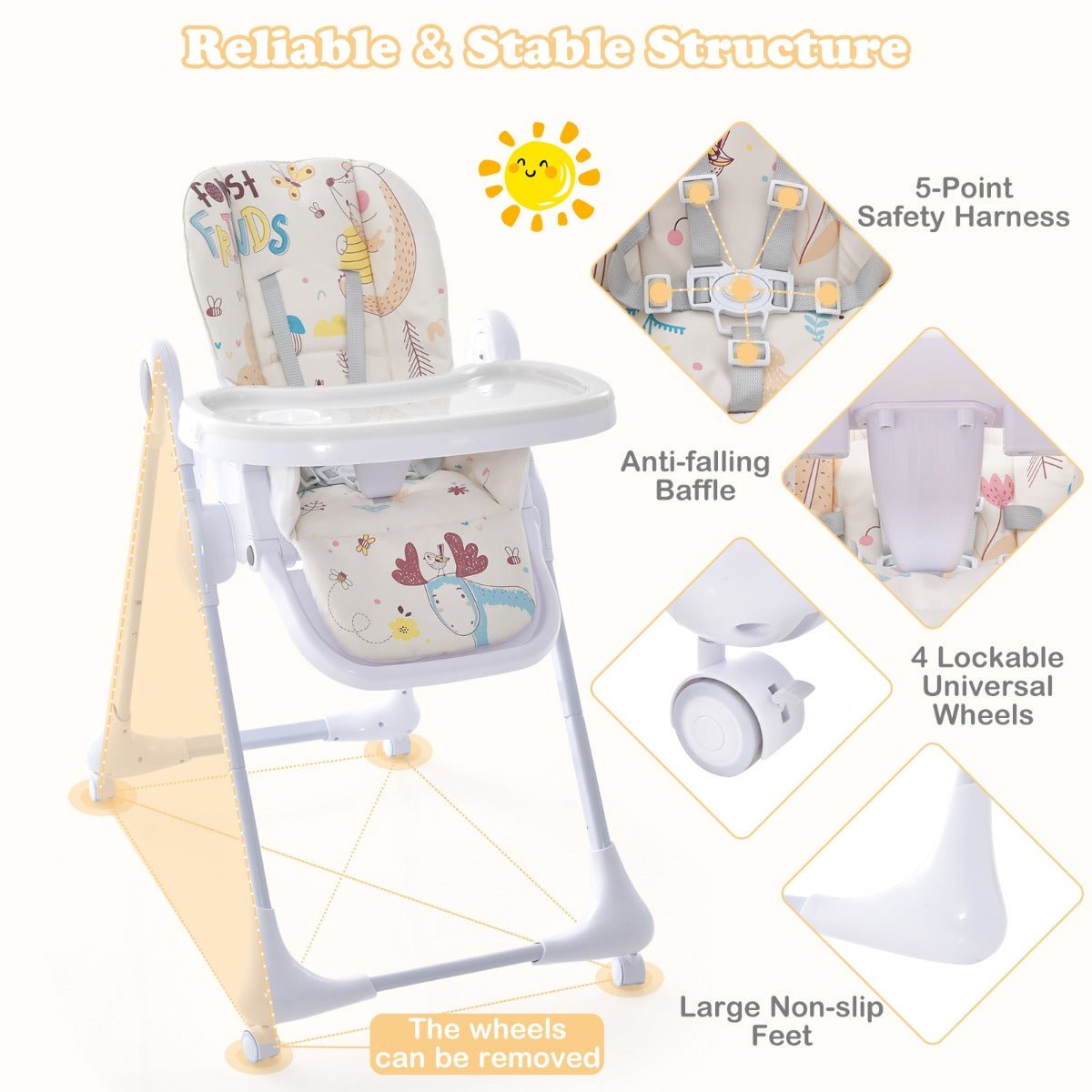 Foldable High Chair Beige Overview