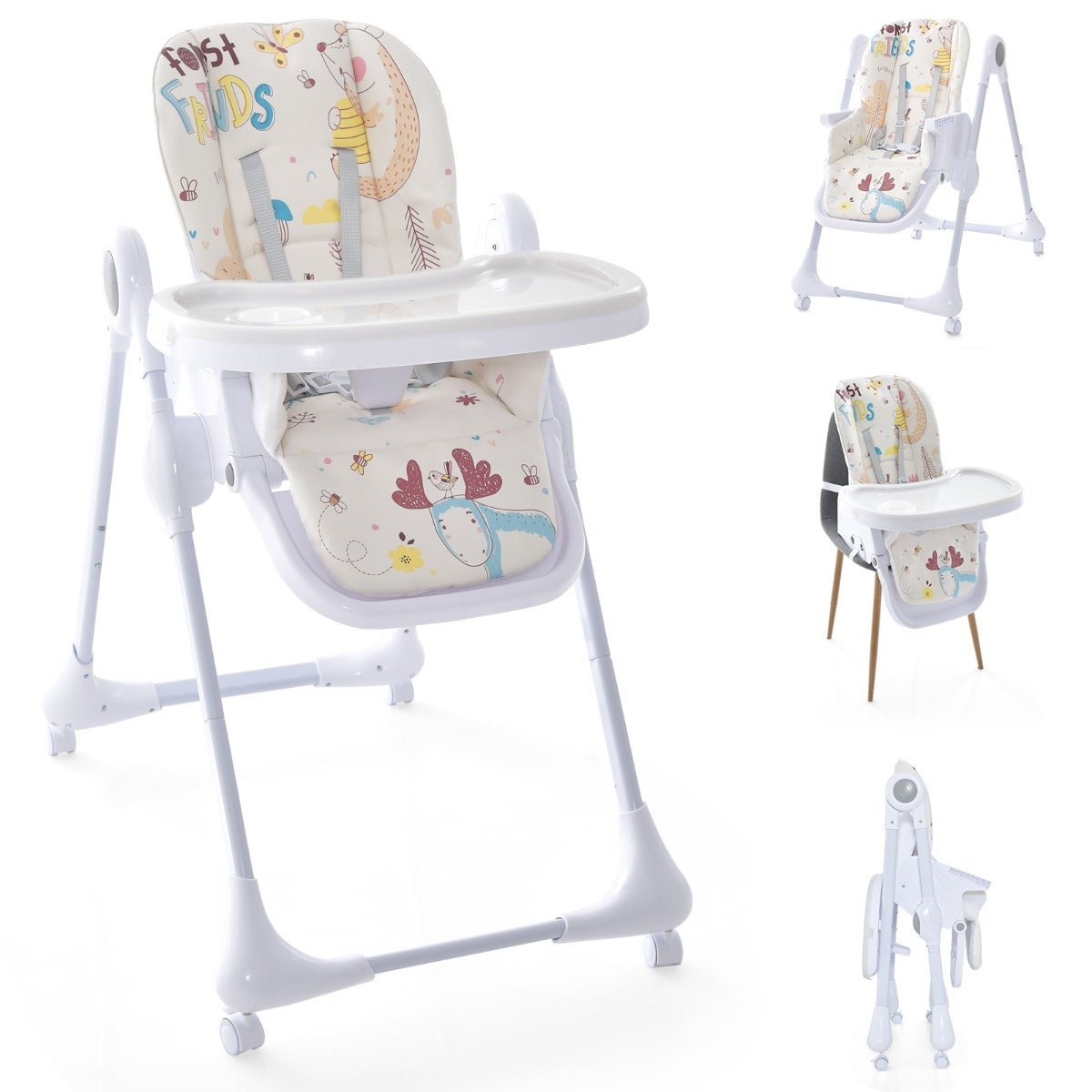 Foldable Infant High Chair with 7-Level Adjustable Height for Baby Beige