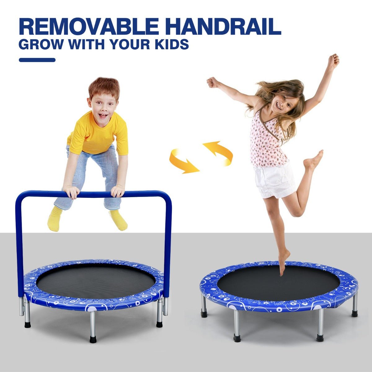 Portable Playtime: Foldable Kids Trampoline with Handle for Indoor & Outdoor-Blue