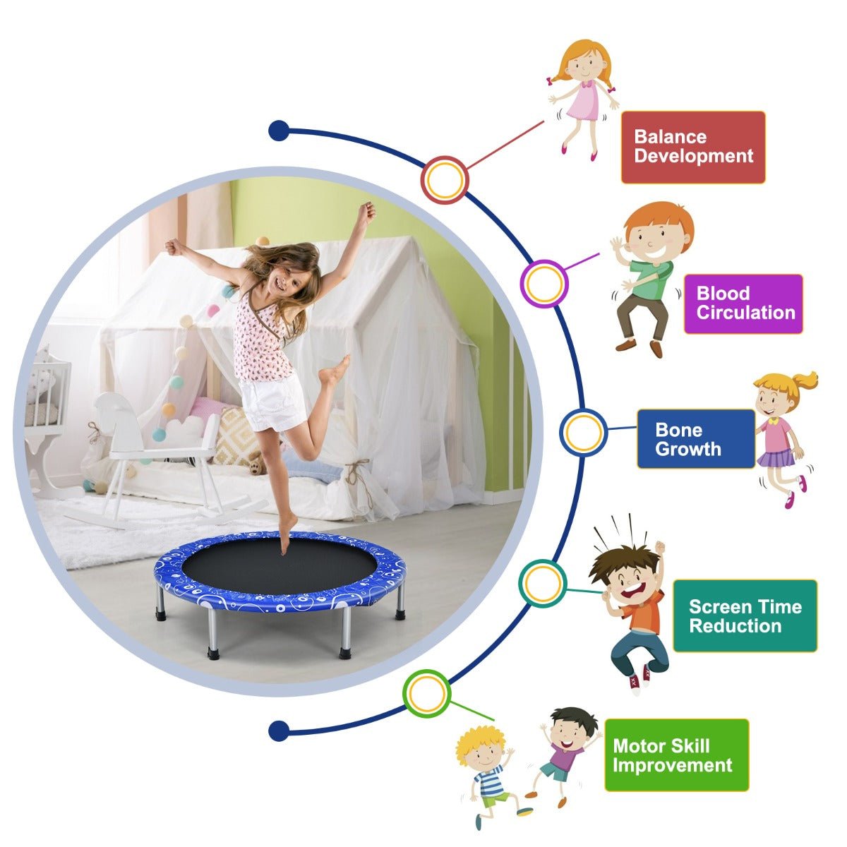 Enjoy Active Play: Foldable Kids Trampoline with Handle for Indoor & Outdoor-Blue