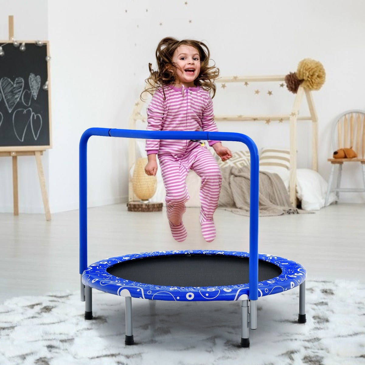 Bounce Anywhere: Foldable Kids Trampoline with Handle for Indoor & Outdoor-Blue