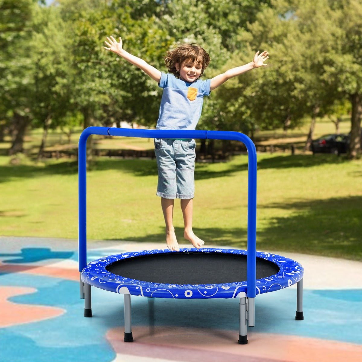 Kids Joy: Foldable Kids Trampoline with Handle for Indoor & Outdoor-Blue