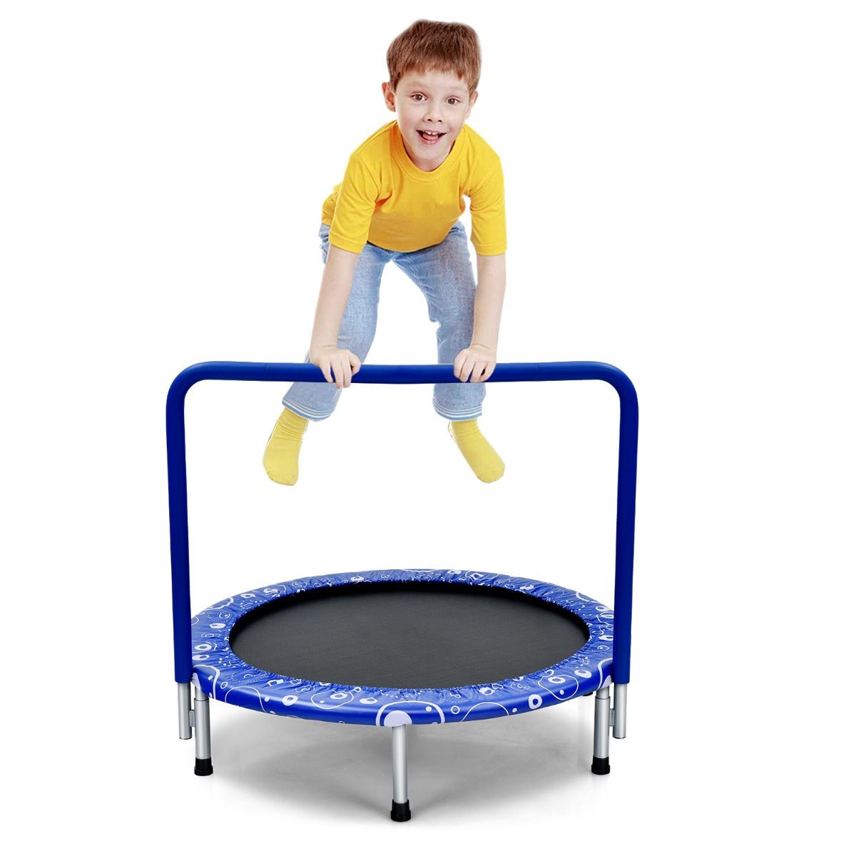 Easy Bouncing: Foldable Kids Trampoline with Handle for Indoor & Outdoor-Blue