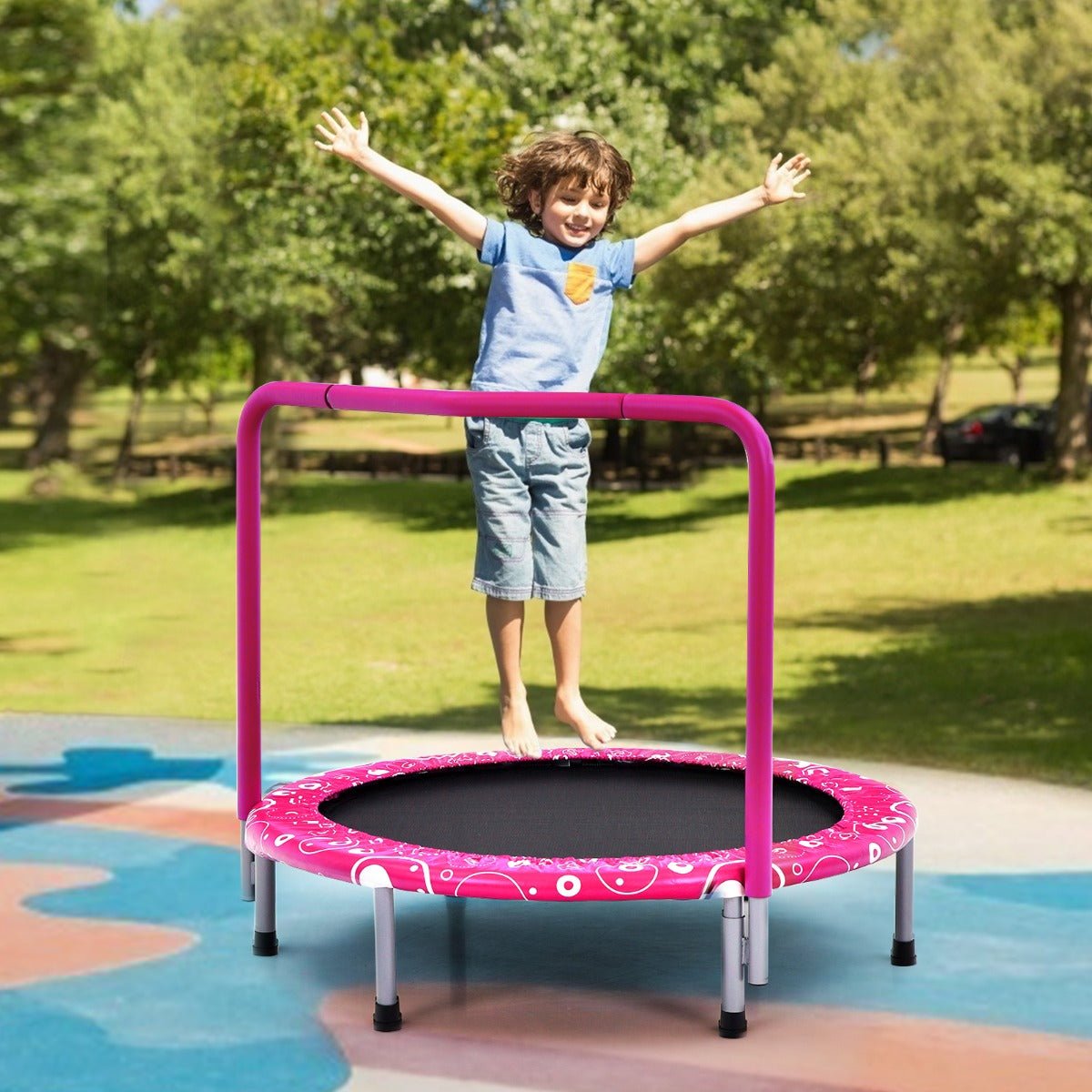 Stay Active: Foldable Kids Trampoline with Handle for Indoor & Outdoor Pink