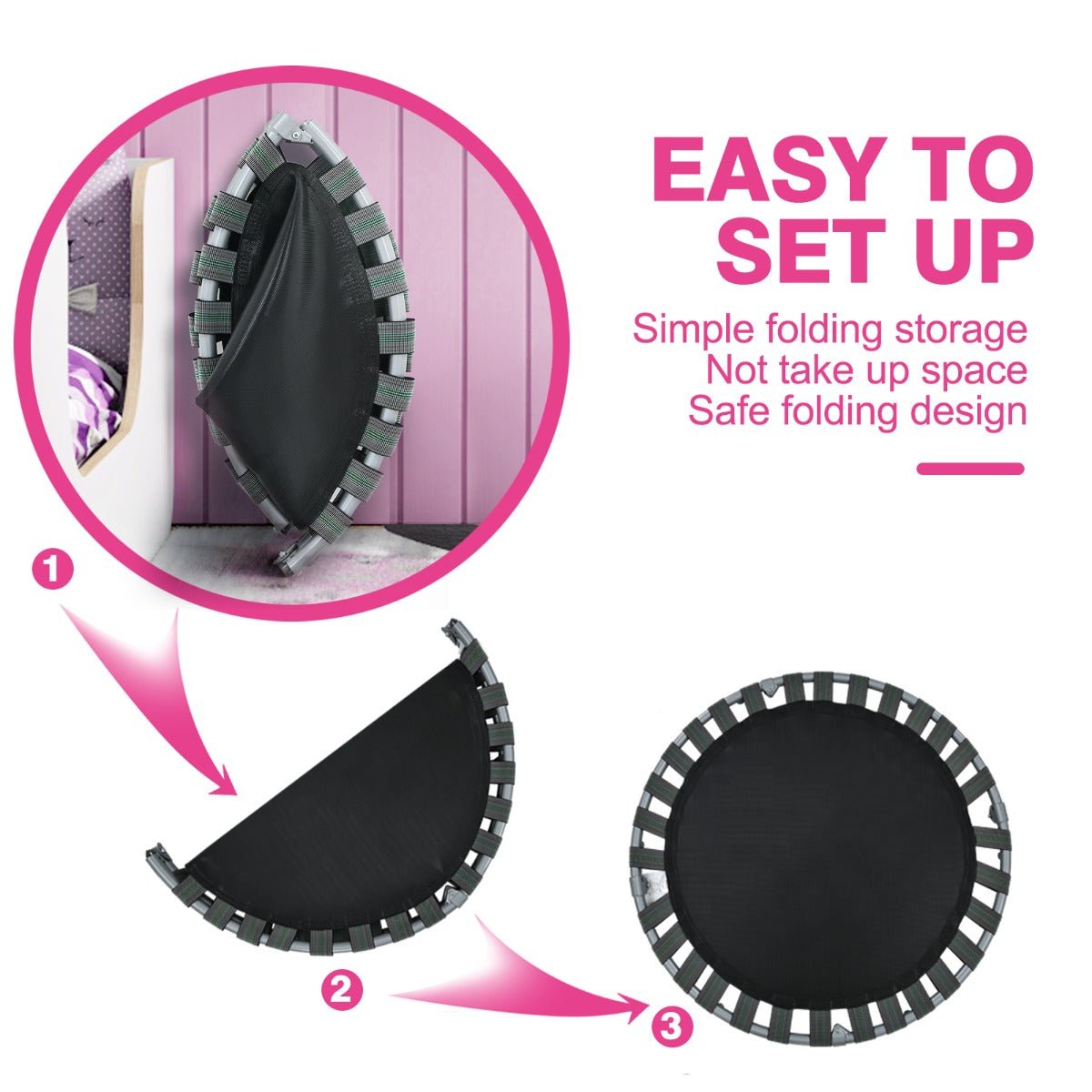 Playtime Delight: Foldable Kids Trampoline with Handle for Indoor & Outdoor Pink