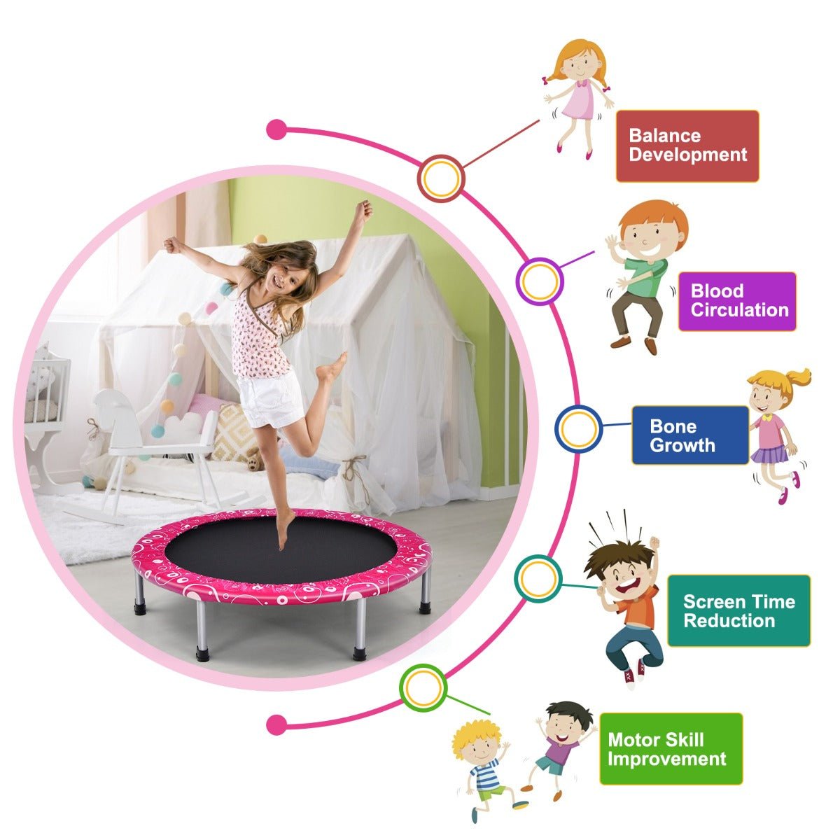 Jump into Happiness: Foldable Kids Trampoline with Handle for Indoor & Outdoor Pink