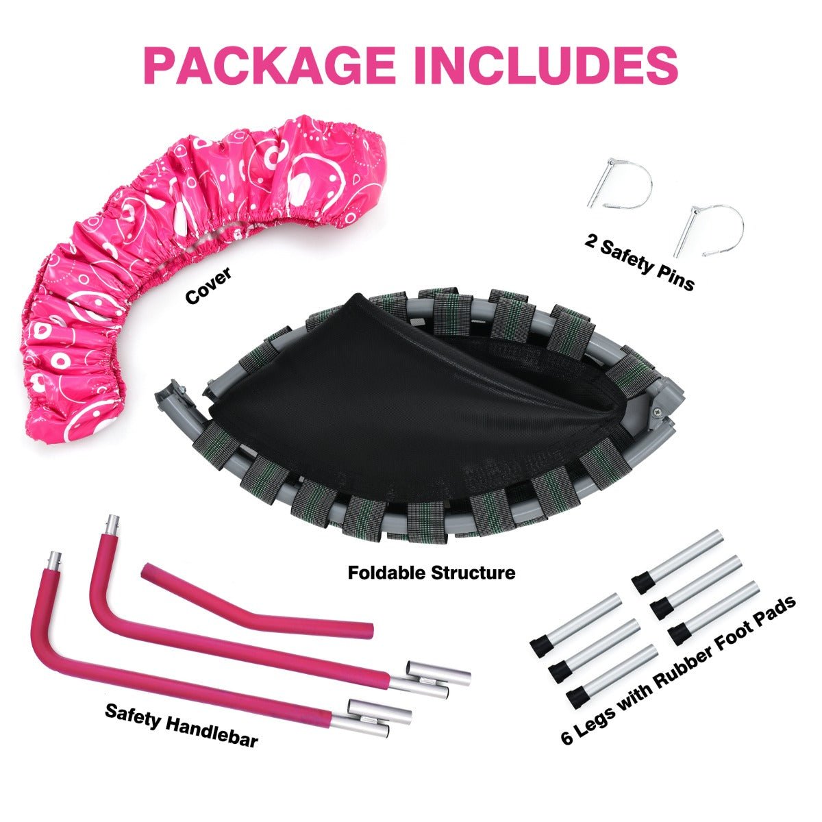 Exciting Bouncing: Foldable Kids Trampoline with Handle for Indoor & Outdoor Pink