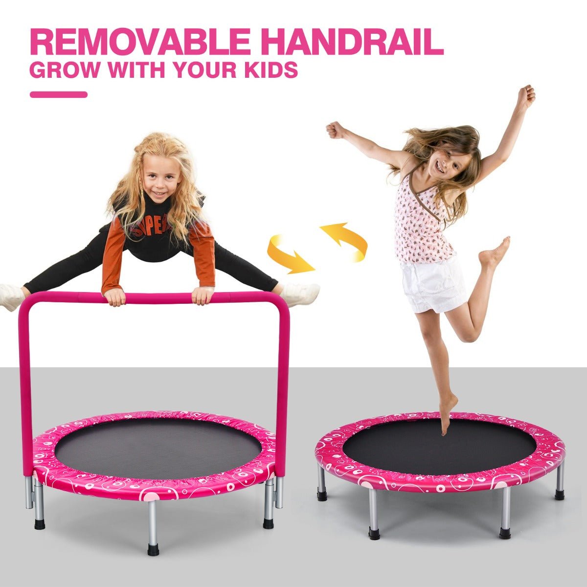 Play Anywhere: Foldable Kids Trampoline with Handle for Indoor & Outdoor Pink