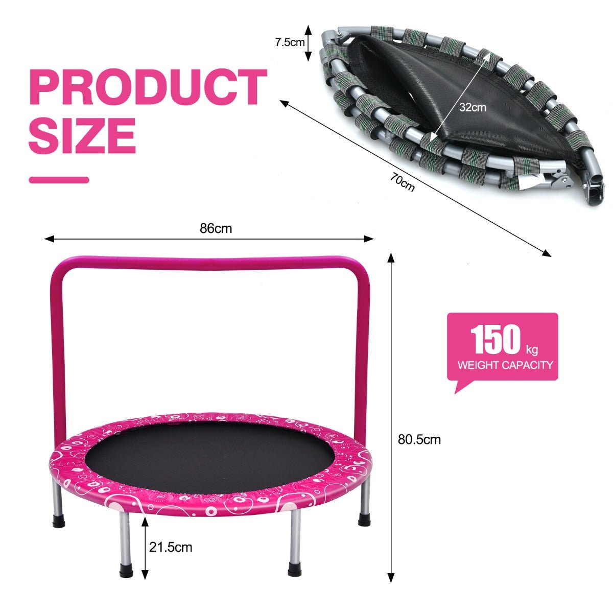 Boundless Fun: Foldable Kids Trampoline with Handle for Indoor & Outdoor Pink
