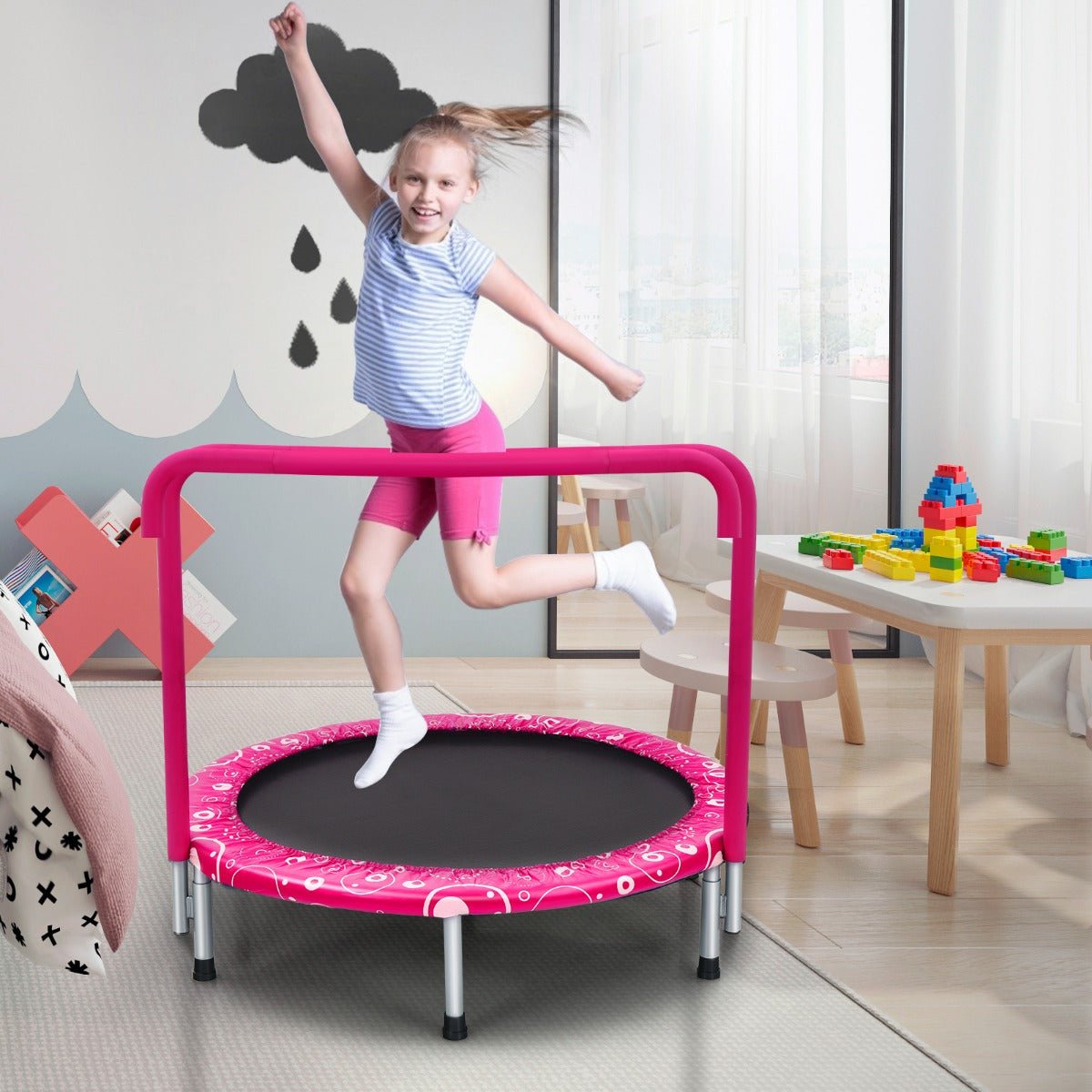 Bounce with Joy: Foldable Kids Trampoline with Handle for Indoor & Outdoor Pink