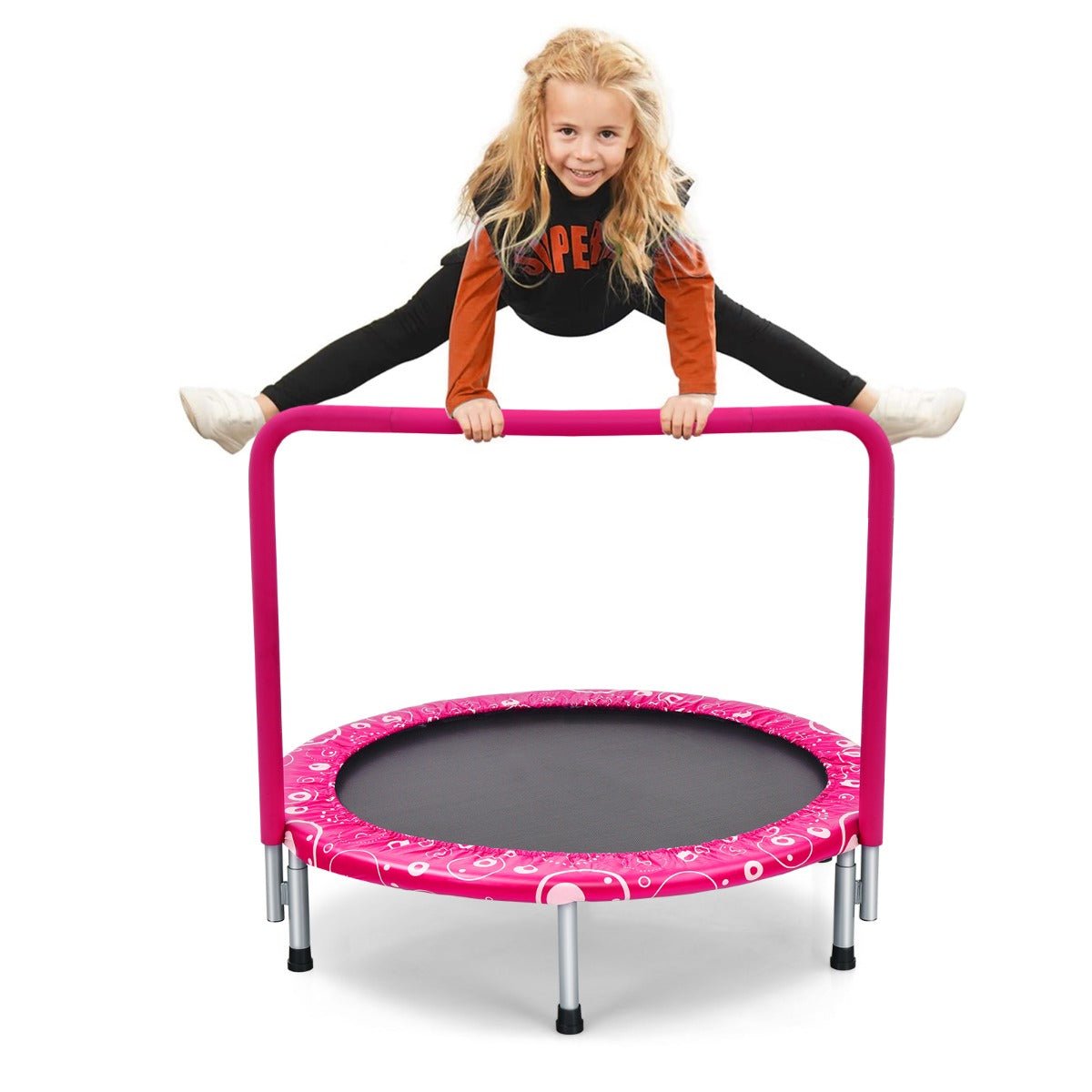 Portable Pink Fun: Foldable Kids Trampoline with Handle for Indoor & Outdoor