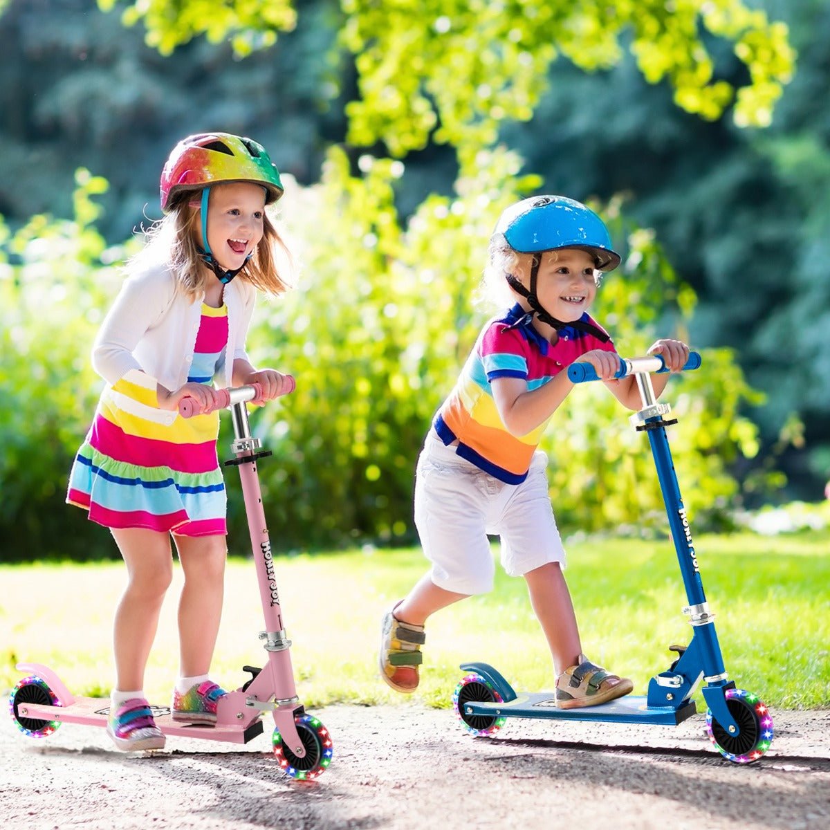 Kids Lightweight Foldable Scooter: Adjustable Handlebar and LED Light (Blue)