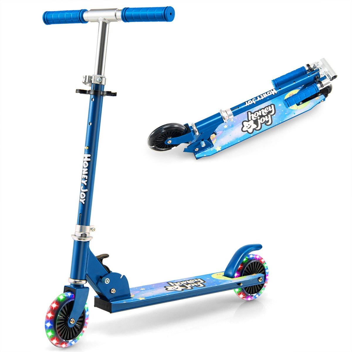 Blue Kids Foldable Scooter: Adjustable Height, LED Light, and Lightweight Design