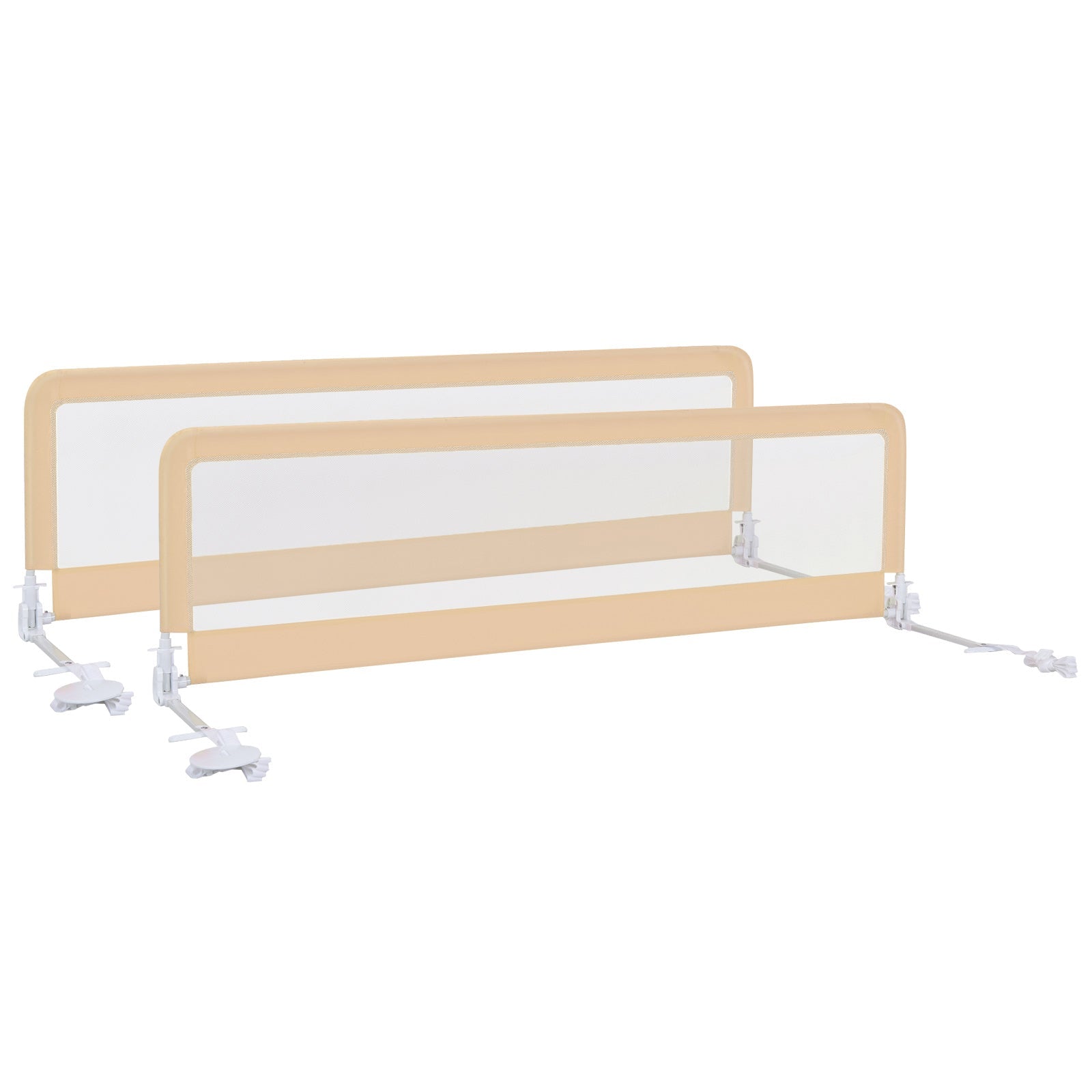 Toddler Bed Rail - Foldable Beige Mesh with Safety Straps, Comfort