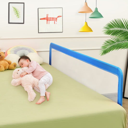 Blue Bed Rail for Toddlers - Foldable Mesh, Enhanced Safety Straps