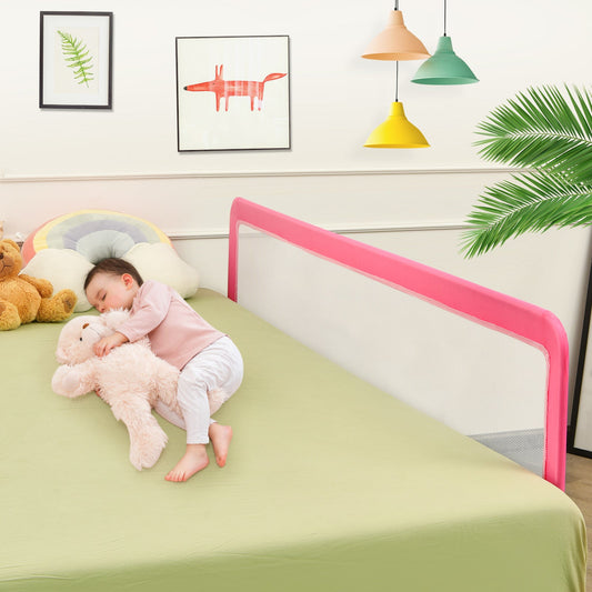 Foldable Mesh Bed Rail - Pink with Safety Straps, Toddler Bed Protection