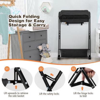 Modern Black Folding Change Table - Storage and Shelf for Infant Convenience