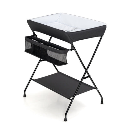 Folding Black Baby Change Station - Storage and Shelf for Infant Comfort