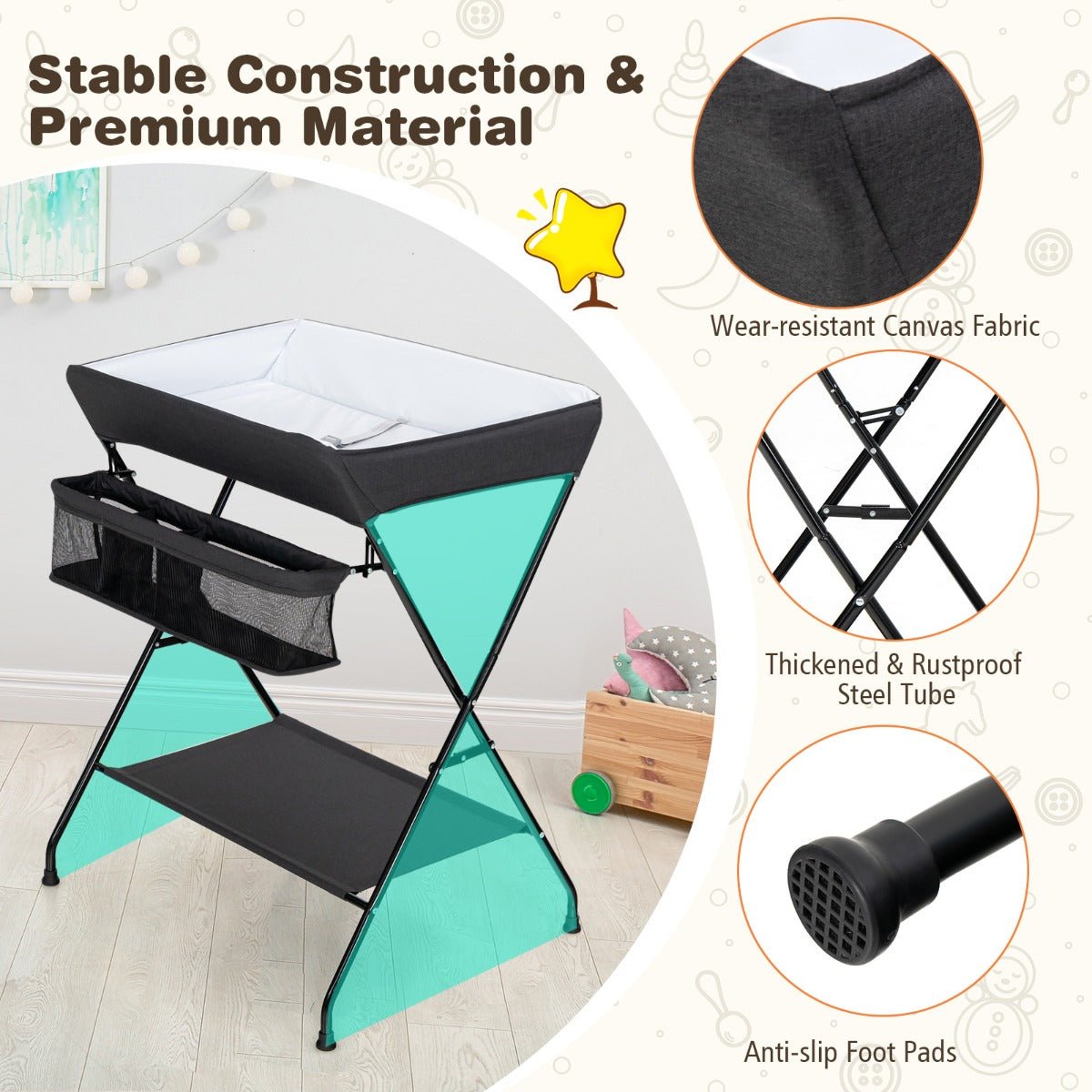 Folding Multi-Purpose Infant Change Table - Black Storage and Shelf Convenience