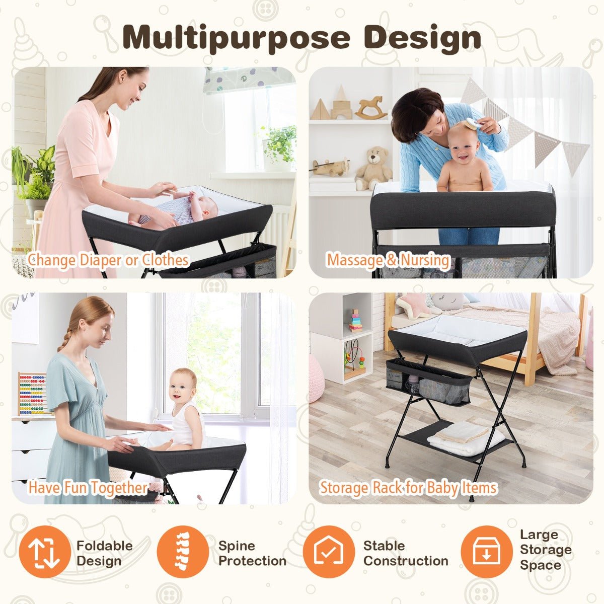 Transformative Black Baby Change Table - Folding Comfort for Parents