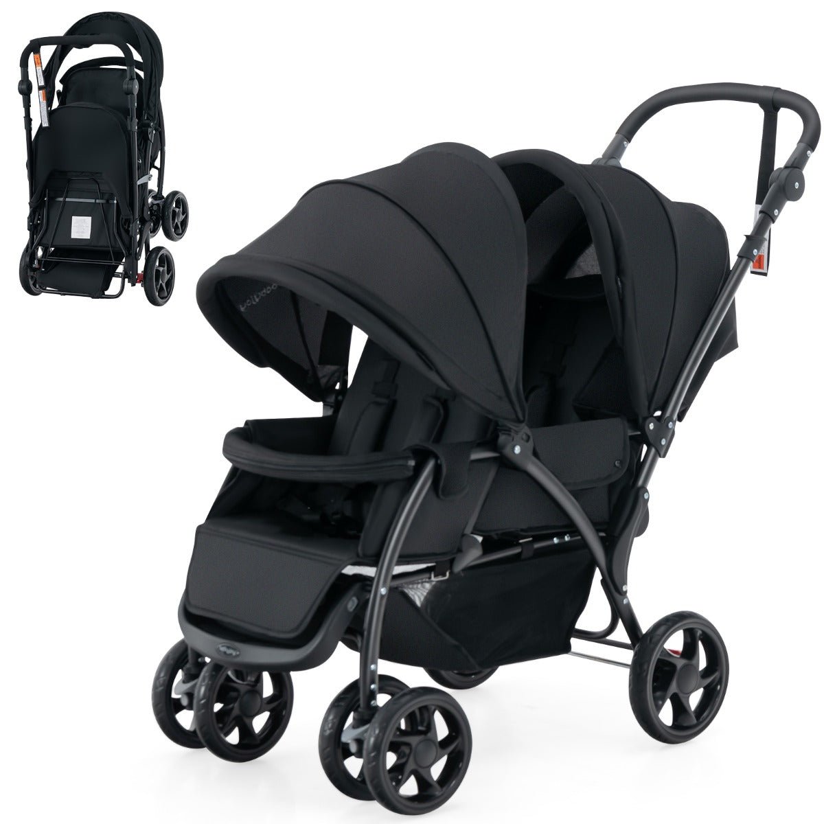 Black Double Baby Stroller - Enjoy Family Outings