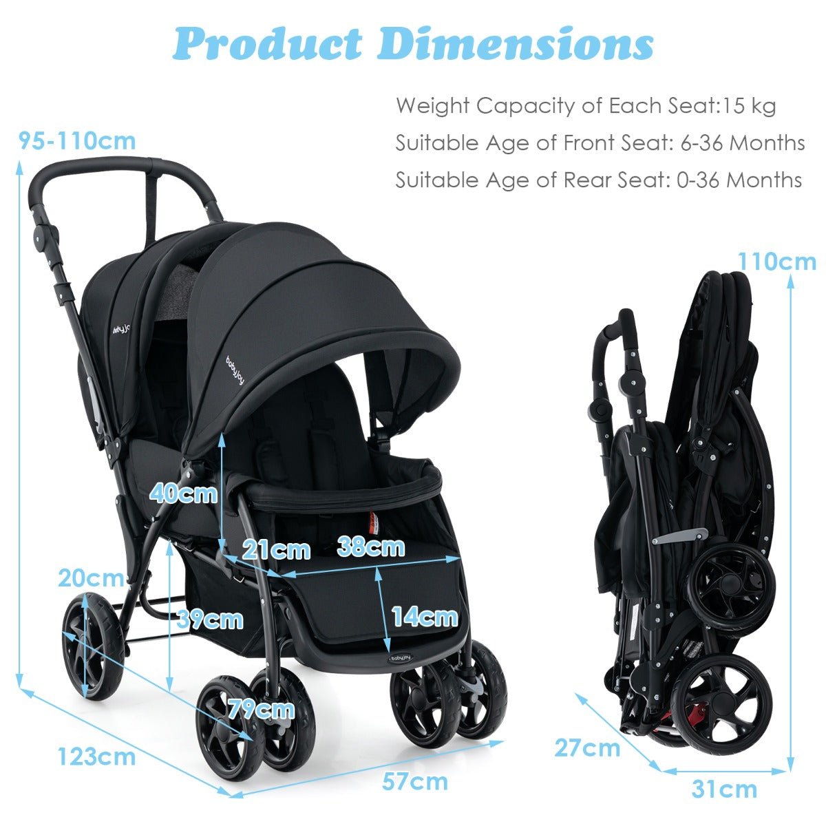 Buy Black Double Baby Stroller at Kids Mega Mart