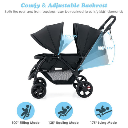 Convenient Black Tandem Baby Stroller for Two