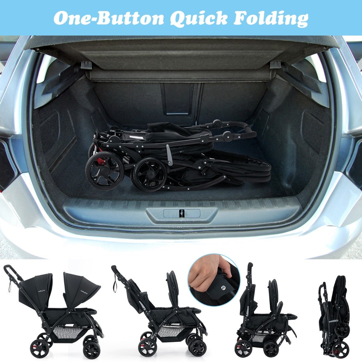 Versatile Black Tandem Stroller for Your Family