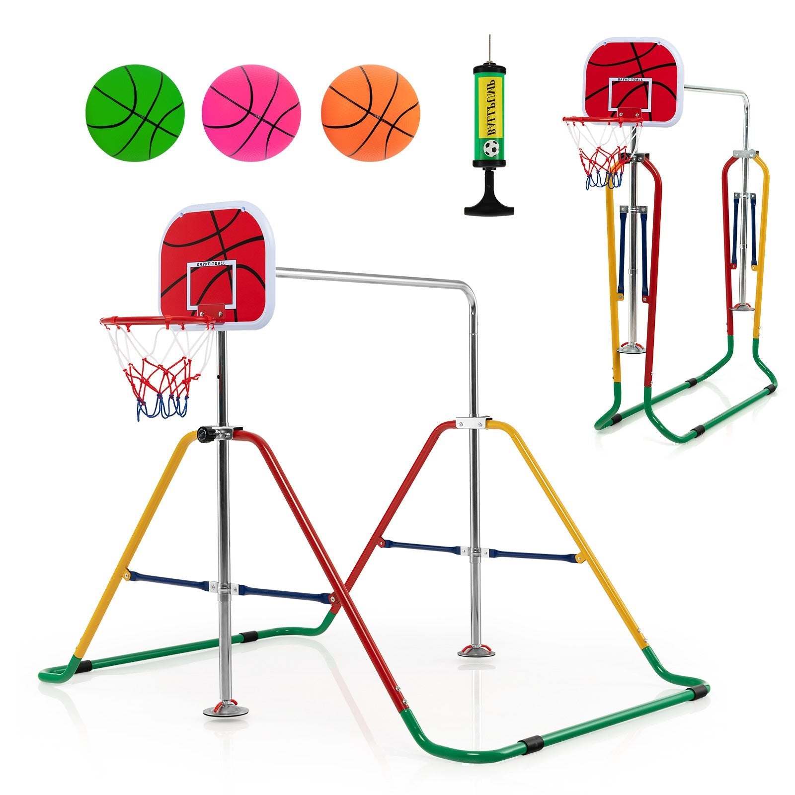 Multi-colour Gymnastics Bar with Basketball Hoop: Active Junior Training