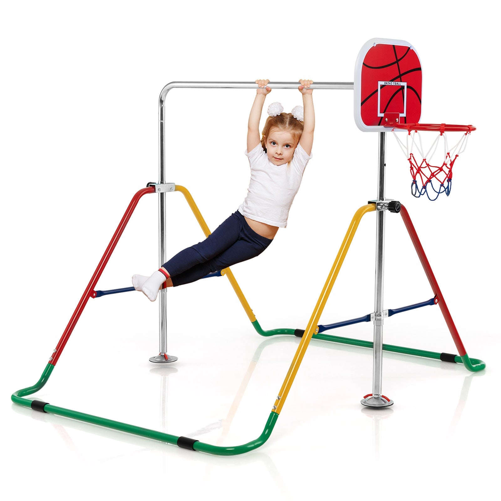 Kids Folding Gymnastics Bar with Basketball Hoop: Fun and Training Combined