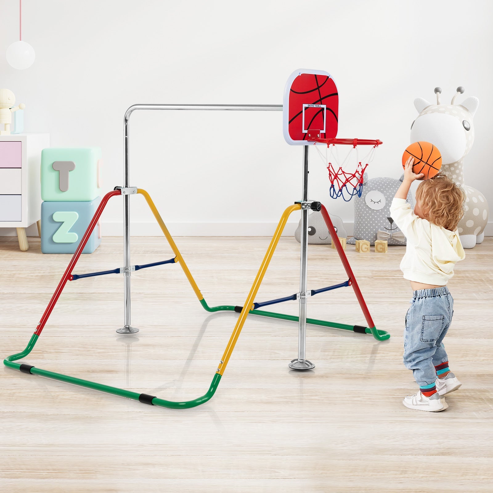 Foldable Horizontal Gymnastics Bar: Junior Training with Basketball Hoop