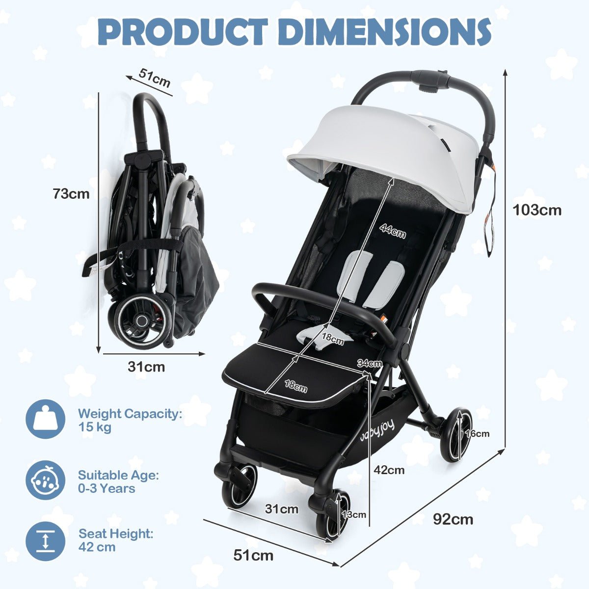Explore with Ease: Grey Folding Baby Stroller