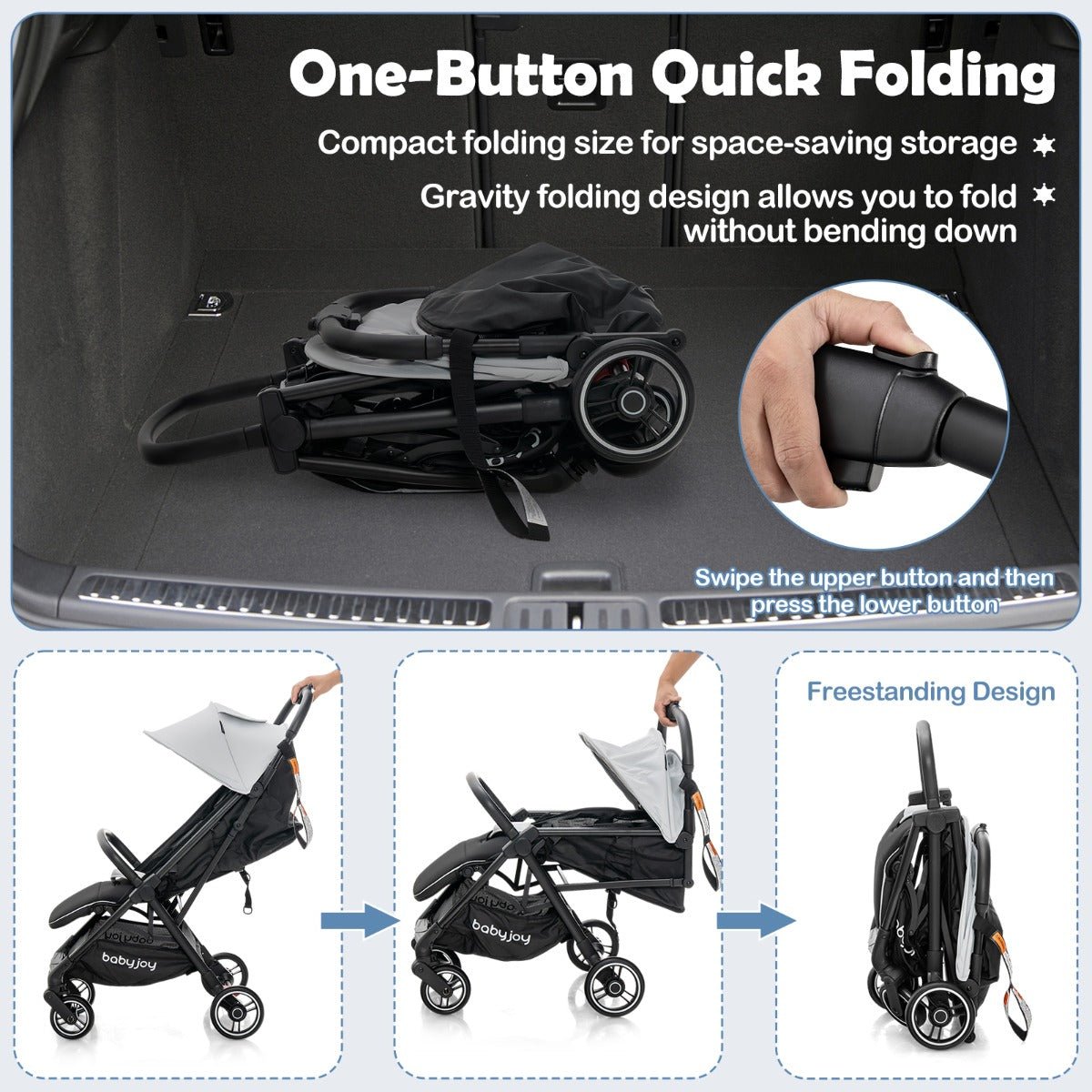 Grey Folding Baby Stroller - Perfect for New Moms
