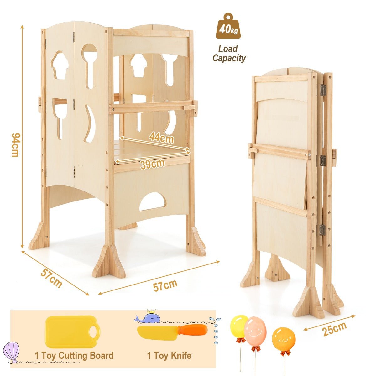 Kids wooden kitchen step stool with adjustable height for safe and easy access.