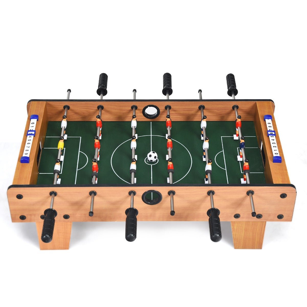 Portable foosball table game for kids with scorekeeper, includes 2 balls. Entertainment at home.
